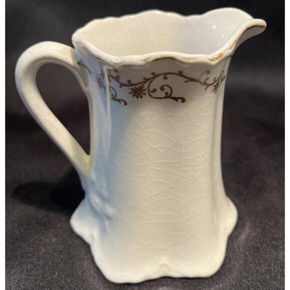 Antique KT & K S-Y China White with Gold Floral 4” Tall Creamer Pitcher Decor - Picture 5 of 11
